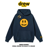 drew笑脸潮牌经典 街头宽松秋冬加绒外套 美式 款 连帽卫衣男女情侣装