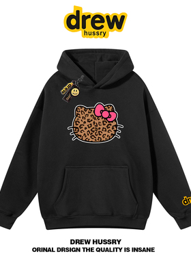 drew美式潮牌豹纹HelloKitty猫连帽卫衣男女情侣街头宽松秋冬外套