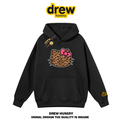 官网drew豹纹Kitty猫连帽卫衣男