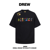 T恤男女街头宽松纯棉情侣装 drew美式 潮牌涂鸦卡通印花短袖 上衣INS