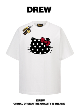 drew美式潮牌波点HelloKitty印花短袖T恤男女街头宽松情侣半袖ins