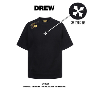 drew美式潮牌十字架重磅纯棉短袖t恤男女高街宽松百搭情侣上衣INS