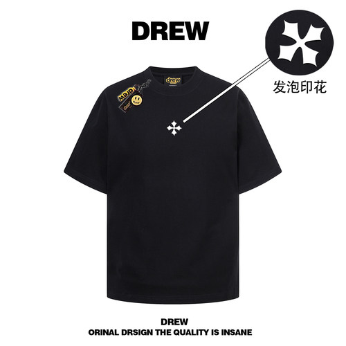 drew潮牌十字架重磅纯棉短袖T恤
