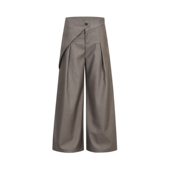 极简通勤风不对称打褶阔腿西裤 张凌赫风 男女宽松设计感灰色长裤