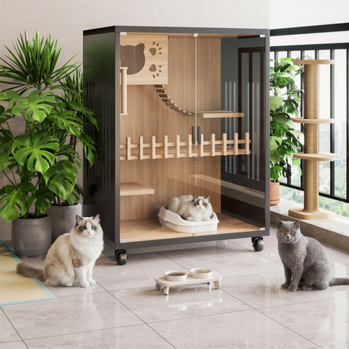 猫别墅猫笼子豪华木质猫舍玻璃门猫屋猫厕一体猫柜透气不占地猫窝