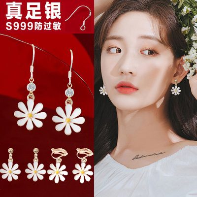简约999纯银耳钩女雏菊耳环耳钉