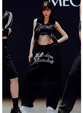 韩版简约印花字母嘻哈hiphop爵士舞裤子宽松慵懒风休闲跳舞拖地裤