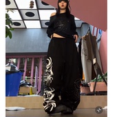 男女宽松hiphop爵士jazz跳舞运动裤 美式 辣妹烫钻印花街舞休闲长裤