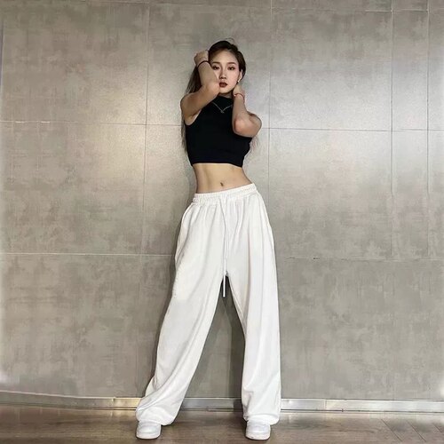 美式街头嘻哈hiphop裤爵士jazz街舞束脚直筒裤高腰垂感运动休闲裤