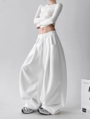 爵士jazz白色运动裤 女嘻哈高腰直筒宽松休闲卫裤 工装 美式 阔腿裤 子