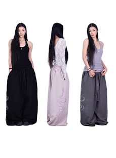 运动裤 辣妹百搭休闲爵士阔腿时尚 原创自制爆闪钻石水墨蛇卫裤 美式