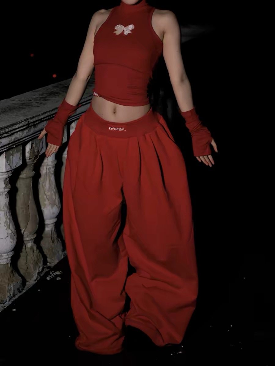 美式原创刺绣运动水系宽松卫裤爵士街舞百搭直筒卫裤休闲阔腿裤女,女装/女士精品,卫裤,淘宝优惠券,粉丝福利购,淘宝优惠卷