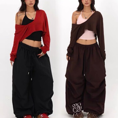 美拉德辣妹叠穿慵懒风宽松显瘦两件套T恤女街舞爵士jazz 长袖上衣