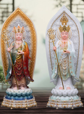 地藏王佛像站莲背光佛堂供奉汉白玉九华山大愿地藏王菩萨中式摆件