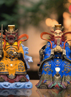 龙王爷神像台湾祥狮铜彩绘摆件