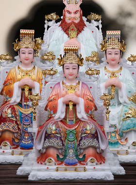 龙王龙母神像汉白玉彩绘天青