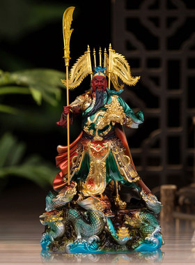 树脂九龙关公神像中式摆件