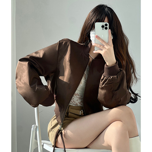 美拉德复古风秋冬百搭休闲夹克外套短款外搭拉链立领上衣棒球服女