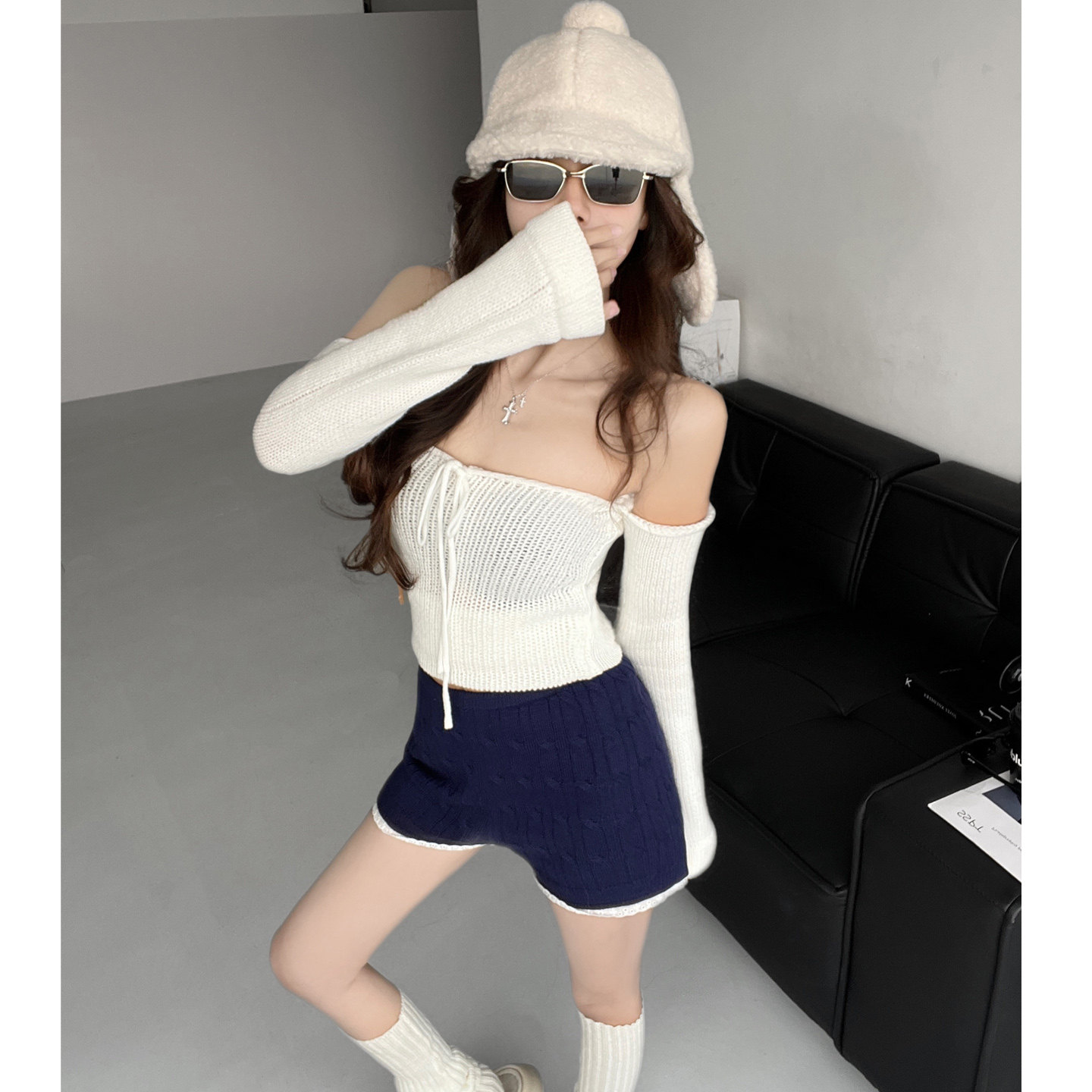 复古芭蕾~漫画腿蕾丝边针织抽绳休闲裤女秋冬百搭纯欲风麻花短裤,女装/女士精品,短裤,淘宝优惠券,粉丝福利购,淘宝优惠卷