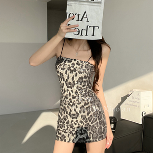 和小安性感辣妹豹纹亮片吊带连衣裙女修身包臀短裙野性风派对礼服