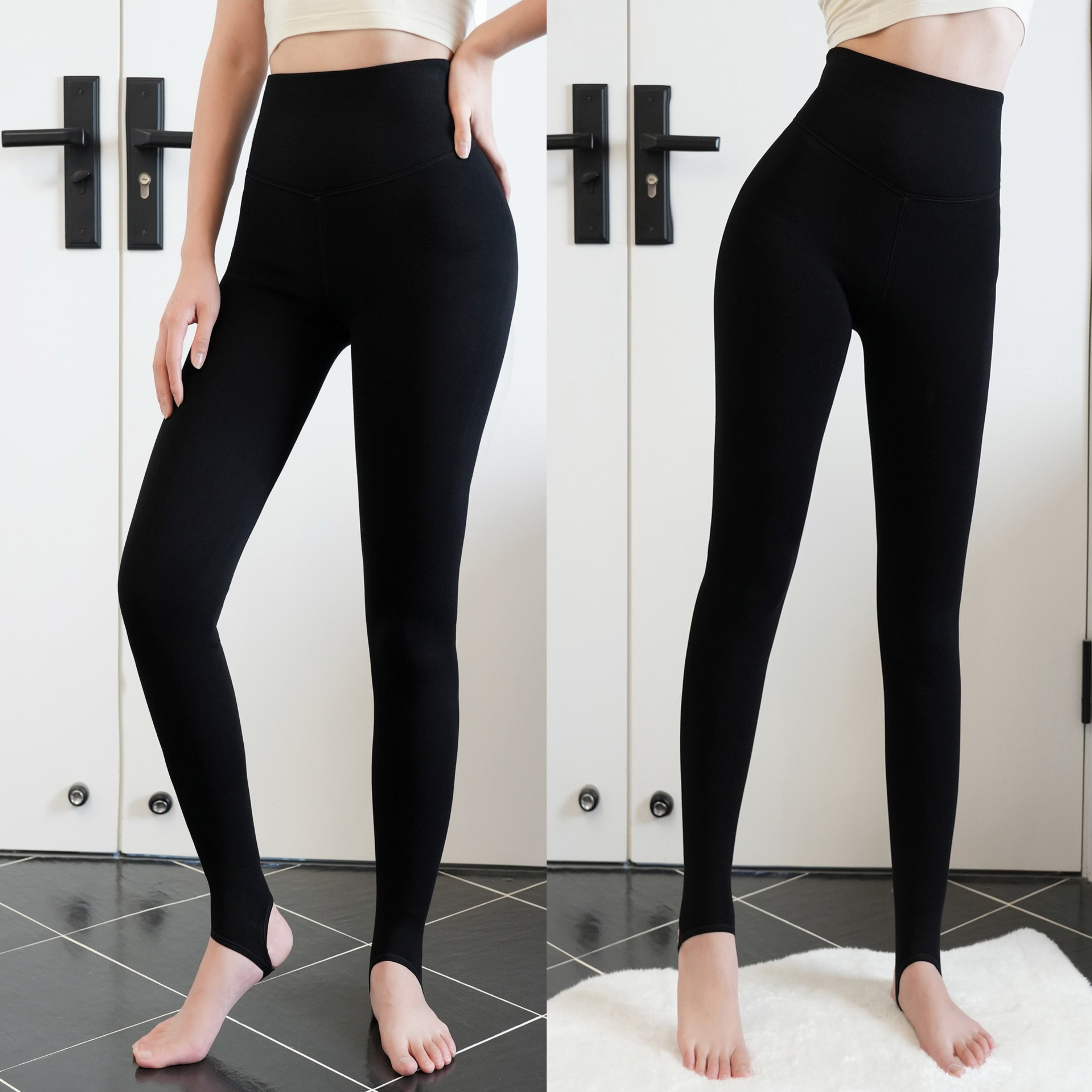 秋冬款高腰加厚羊毛提臀打底裤女