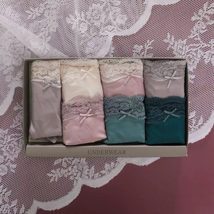 蕾丝边舒适棉质内裤 新品 女士低腰三角裤 牛奶丝七条装 O家精品盒装