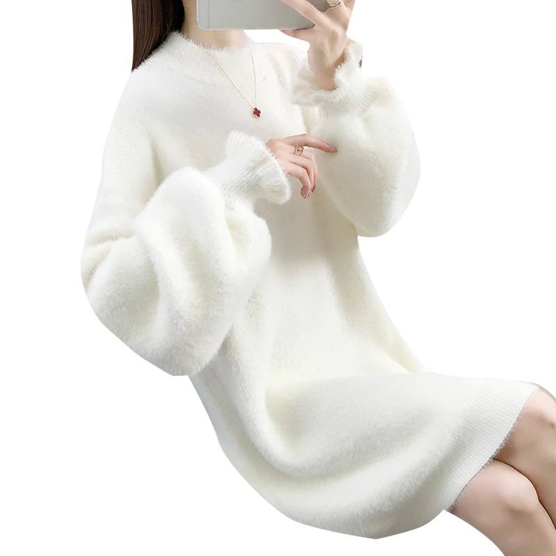 秋冬水貂绒中长款毛衣女配大衣连衣裙2025新款时尚宽松加厚打底衫