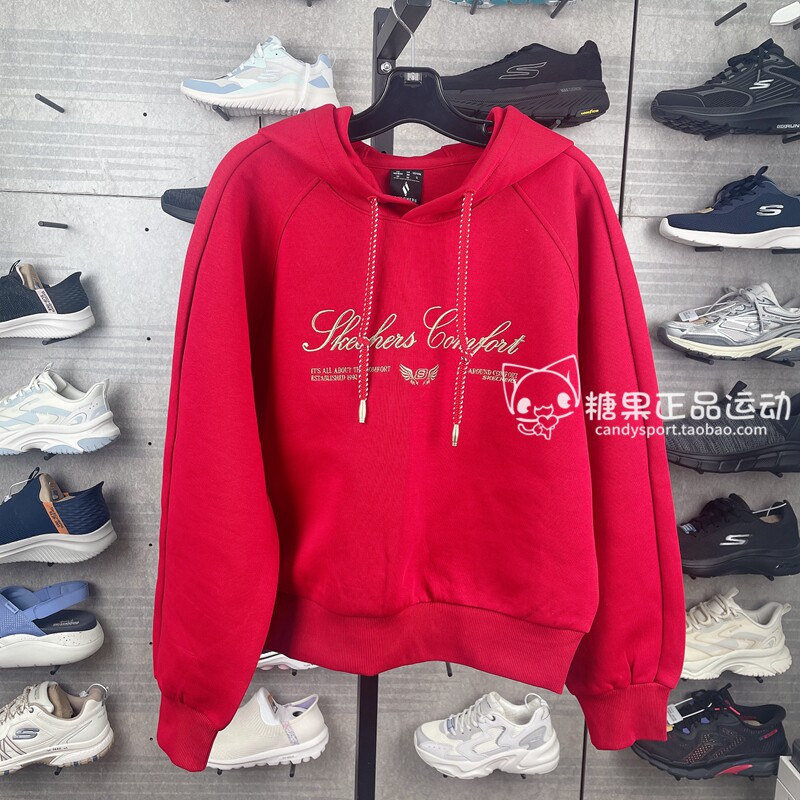 Skechers斯凯奇新年款秋冬季宽松简约连帽套头女款卫衣L126W006