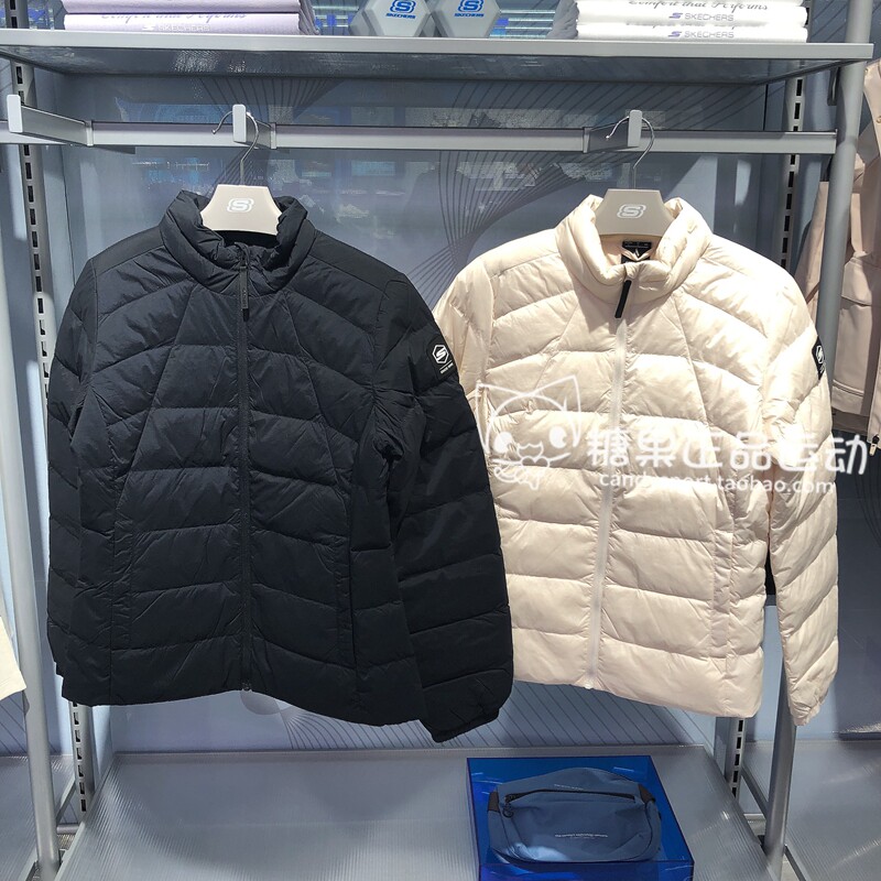 正品代购斯凯奇女款2024秋冬可收纳防沾水轻薄立领羽绒服P424W004