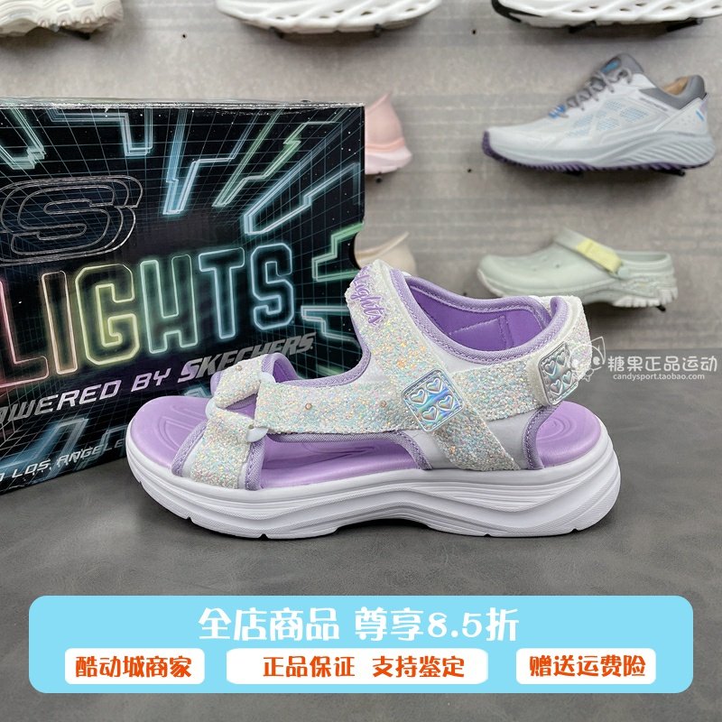 代购斯凯奇正品新款女童时尚闪灯魔术贴透气复古凉鞋302965L