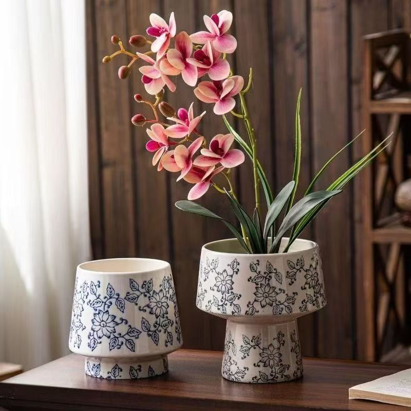 中国风青花瓷陶瓷盆青花元素蝴蝶兰花盆室内装饰复古绿植花卉盆栽