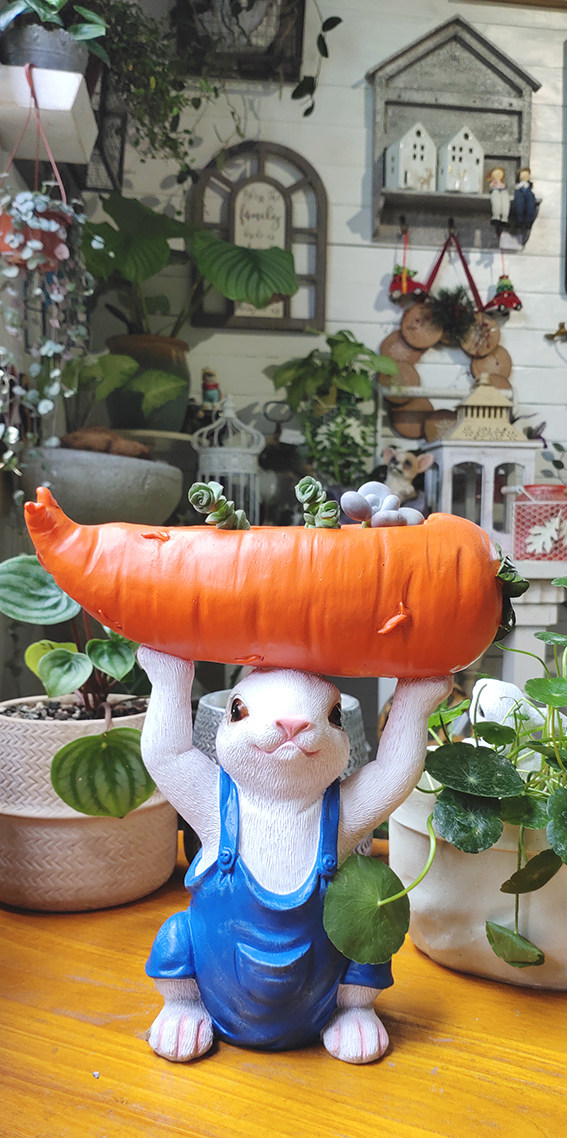 可爱超萌兔子顶红萝卜树脂花盆园林庭院花园阳台饰品创意落地摆件,家居饰品,户外/庭院摆件,淘宝优惠券,粉丝福利购,淘宝优惠卷