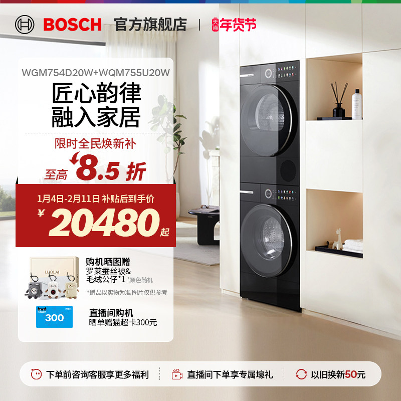 【大师新品】博世6系平嵌除皱除菌活氧自清洁10KG洗烘套装洗衣机