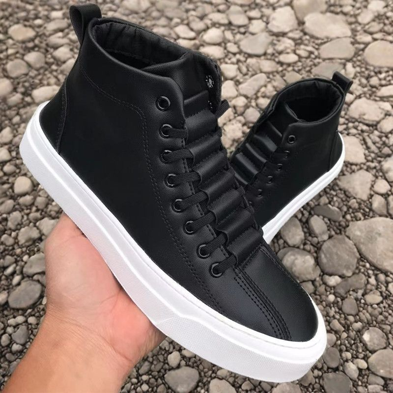 废土风男鞋休闲平底板鞋秋冬季2024新款男士保暖黑色素面手工皮鞋