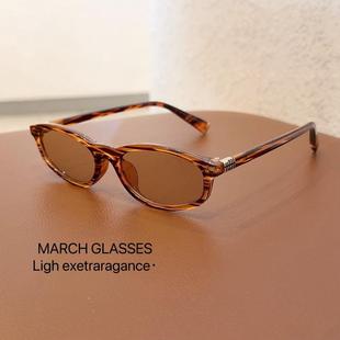 墨镜玳瑁色太阳镜窄小框圆脸显瘦高级感眼镜欧美方框女复古风 新款