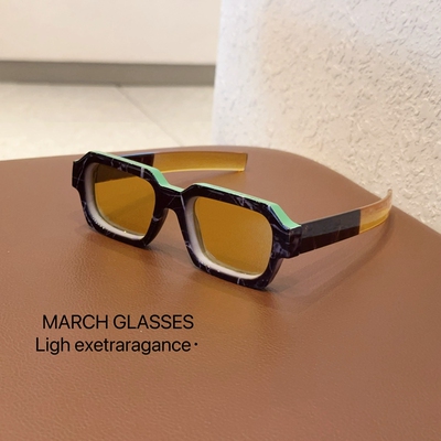 小众撞色高级感设计粗框太阳眼镜防紫外线直镜腿个性小框方形墨镜