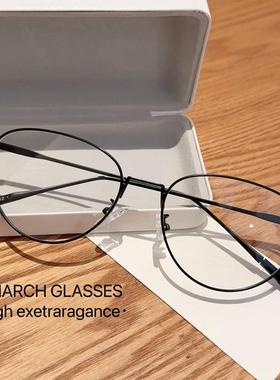 2025新款时尚金属黑色框平光镜女光学猫眼素颜眼镜框近视可配度数