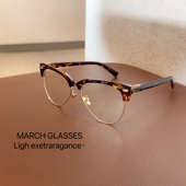 缪家时装 眼镜框玳瑁色眉毛框椭圆形镜架近视眼镜半框可配度数 秀款