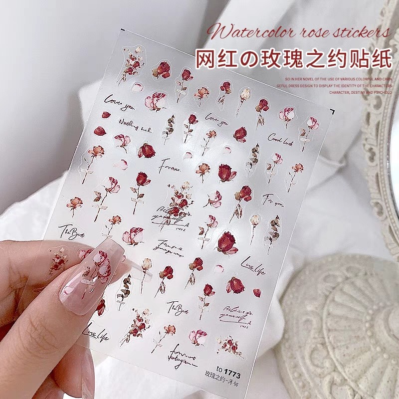 网红美甲玫瑰之约贴纸复古暗黑风