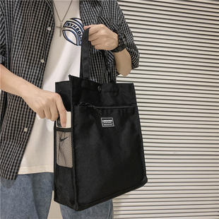 大容量手提包男款初中生补习拎书袋高中学生书包手提袋帆布单肩包