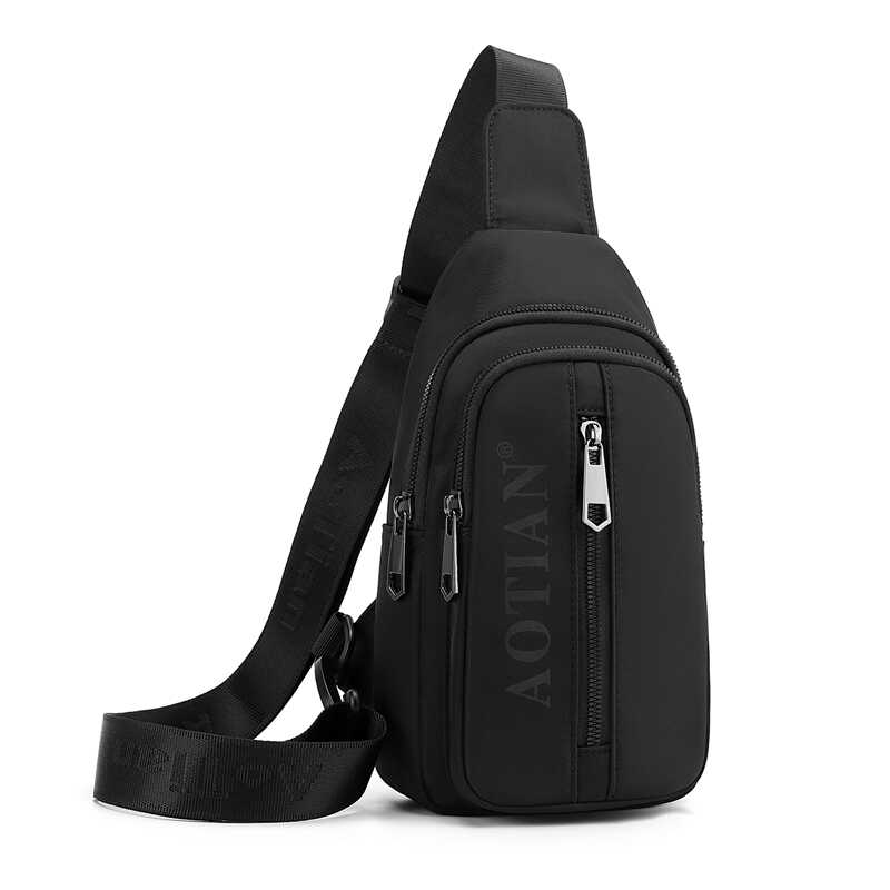 奥天男士欧美时尚潮牌字母尼龙布胸包户外运动轻便单肩包斜挎包
