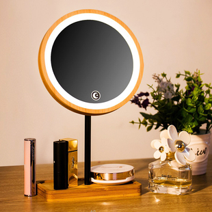 木质LED化妆镜子带灯台式 补光美颜便携折叠充电学生桌面美妆热销