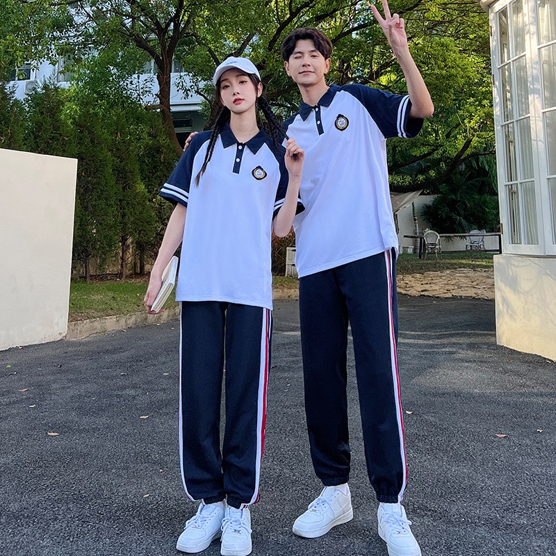 校服短袖套装韩版夏季学院风初中生t恤高中小学生polo衫运动班服-封面