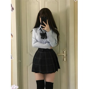 角襟风琴褶水蓝色衬 女春夏制服日系校供短袖 JIC樱花妹长袖 jk衬衫