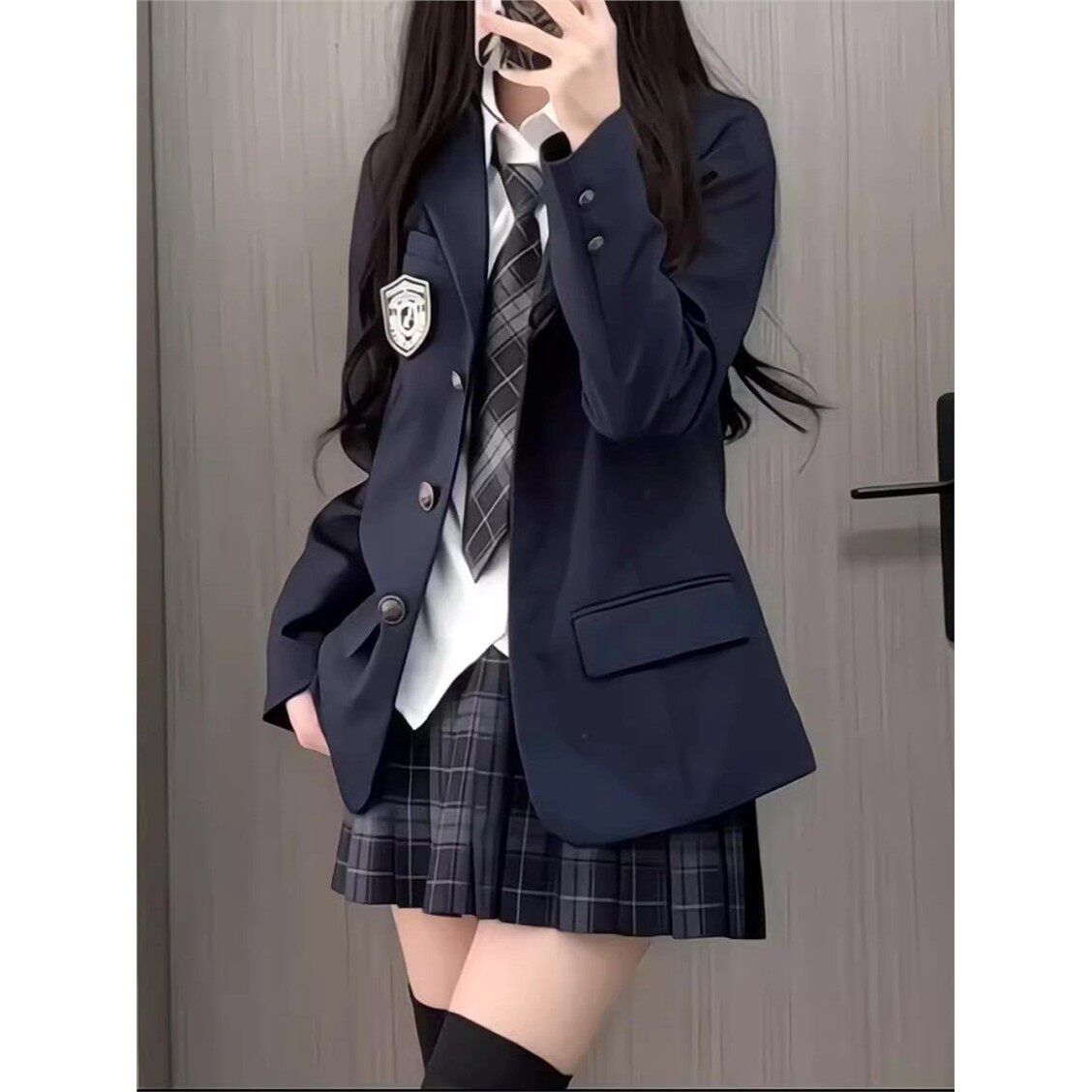 JICjk校供日系制服休闲学院风女生西装外套绀色西服套装三粒扣春