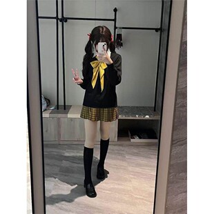 JIC胖薯大码秋冬款黑色针织衫毛衣女慵懒风日系穿搭向日葵短裙JK