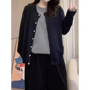 JIC码m设色两女装显瘦宽大胖m计感拼假件针织开衫秋松高级感毛衣