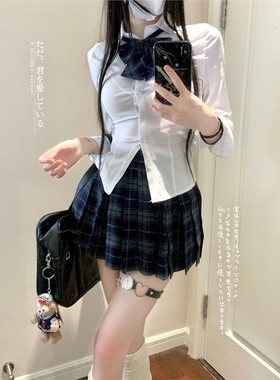 JIC舒+长袖套装Mars原版Jk制服高级腰部弹力衬衫性感狗格短裙短裙