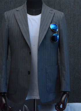 HUMBLE无结构休闲单西灰色棉弹混纺松紧腰九分裤大码男无束缚套装