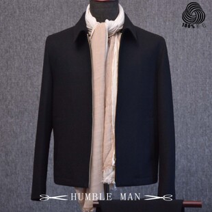 HUMBLE MAN秋冬黑色全羊毛呢夹克进口弹力里布高端时尚休闲男外套